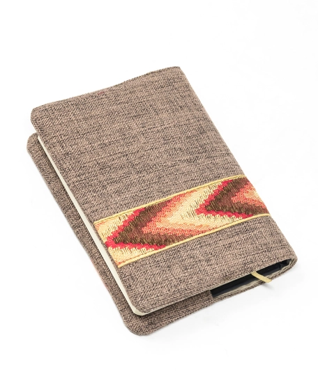 Beige Embroidered Notebook Cover with Bookmark