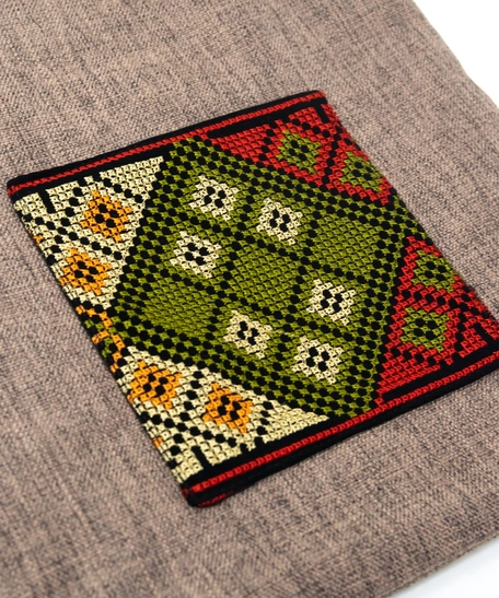 Beige Round Handle Embroidered Bag