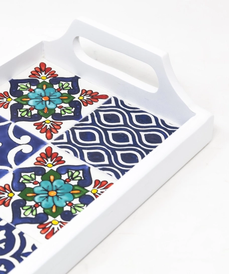 White Small Serving Tray with Hand-painted Ceramics