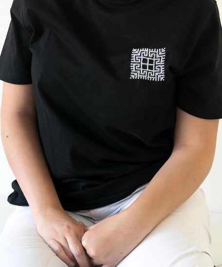 Unisex Cotton T-Shirt with Embroidery - Black