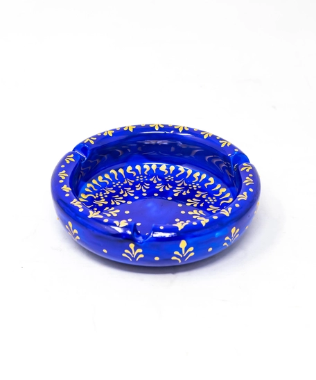 Navy Blue Round Ceramic Porcelain Ashtray