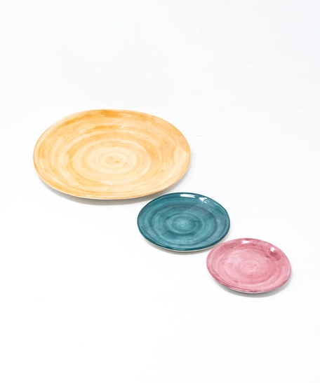 Set of Three Colorful Circular Ceramic Plates - First Set