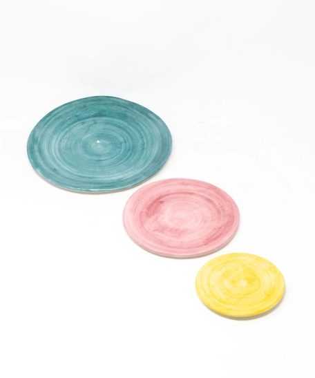 Set of Three Colorful Circular Ceramic Plates - First Set