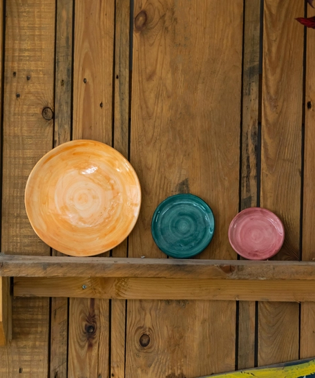 Set of Three Colorful Circular Ceramic Plates - First Set