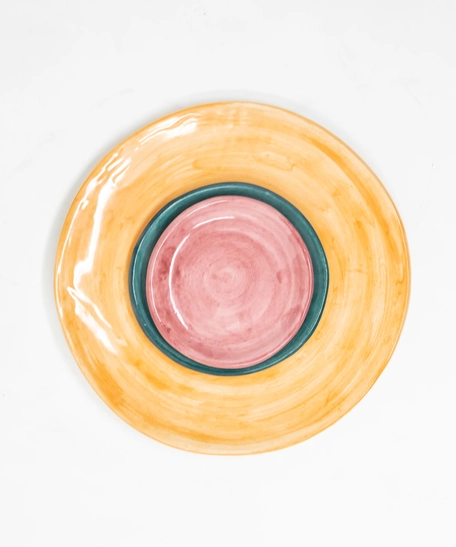 Set of Three Colorful Circular Ceramic Plates - First Set