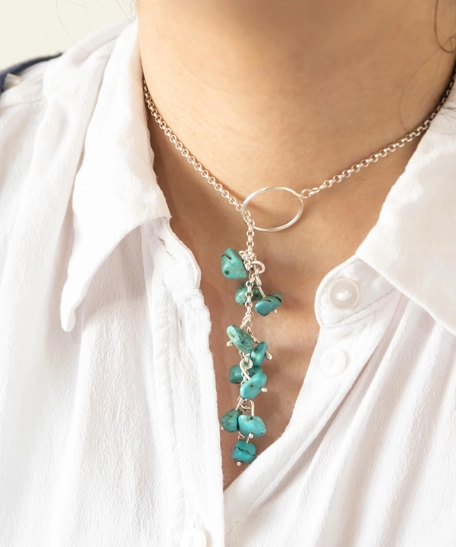 Farfasha Silver Necklace with Gem Stones - Turquoise