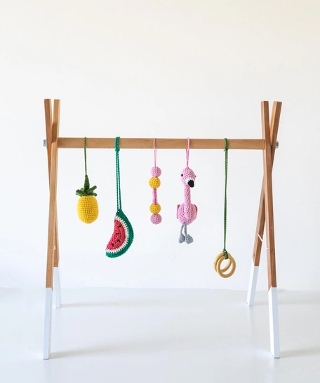 Crochet Baby Gym Toy with Wooden Stand