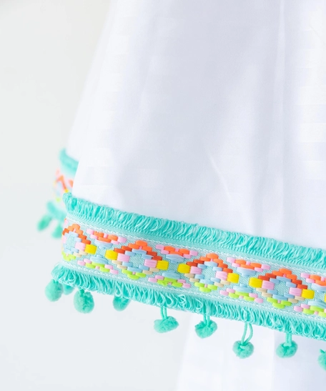 White Embroidered Prayer Clothes Set - Cyan