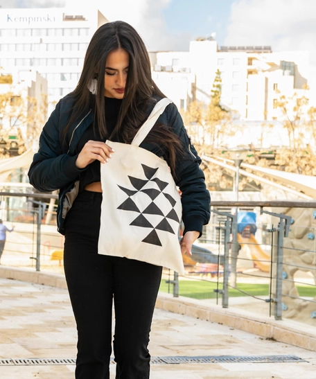 White Tote Bag with Black Patterns