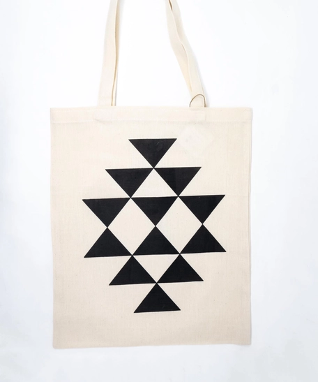 White Tote Bag with Black Patterns