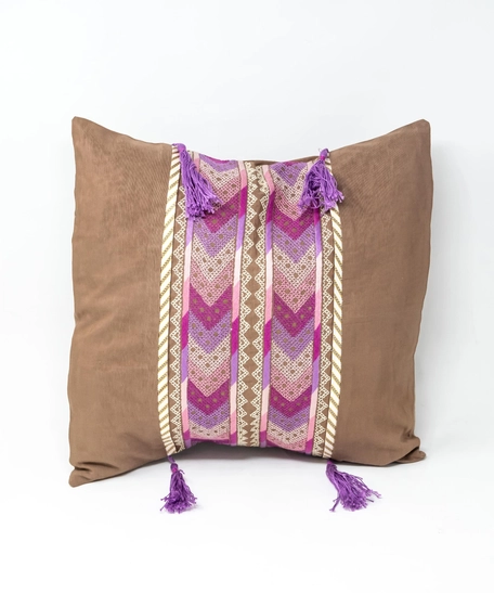 Embroidered Pillow Covers with Tassels - Multi Colors and Shapes - Green