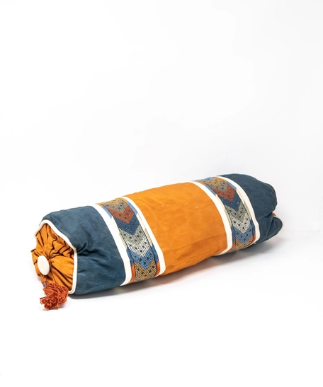 Blue and Orange Cylindrical Cushion Cover with Tassel