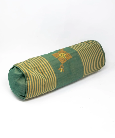 Cylindrical Cushion Cover in Green and Beige