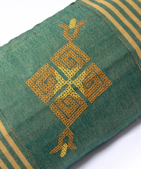 Cylindrical Cushion Cover in Green and Beige