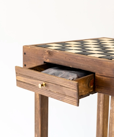 Wooden Chess Side Table - Without Drawer