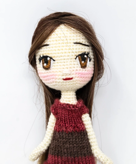 Amigurumi Crochet Girl with Long Brown Hair Doll
