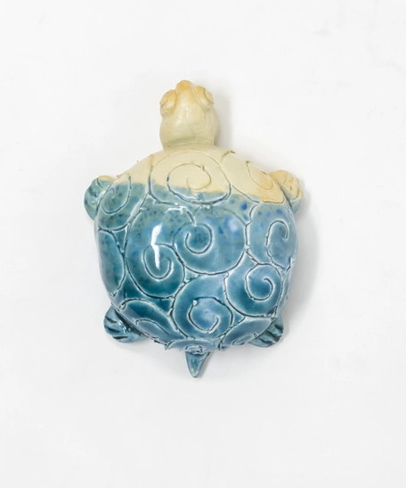 Glazed Ceramic Decorative Turtle Figurine - Blue & White
