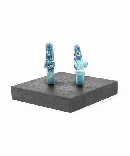 Double Circular Ceramic Figurine with Wooden Stand