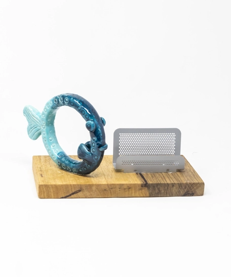 Business Card Holder with Wooden Stand  - 3 Fishes