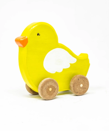 Wooden Toy Yellow Bird on Wheels