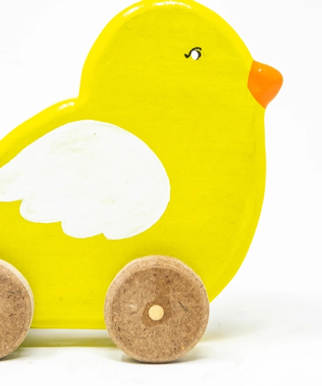 Wooden Toy Yellow Bird on Wheels