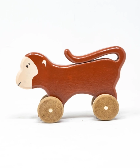 Wooden Monkey Toy on Wheels