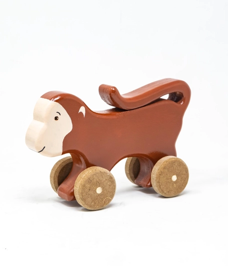 Wooden Monkey Toy on Wheels