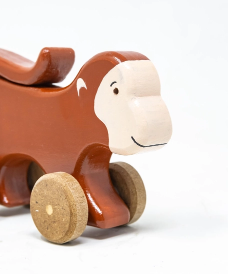 Wooden Monkey Toy on Wheels