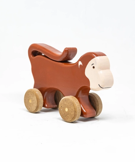 Wooden Monkey Toy on Wheels