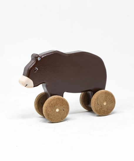 Wooden Toy Bear on Wheels