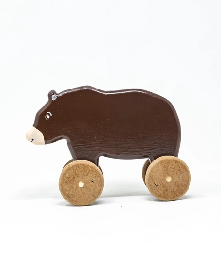 Wooden Toy Bear on Wheels