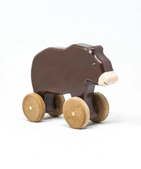 Wooden Toy Bear on Wheels