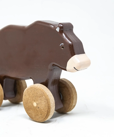 Wooden Toy Bear on Wheels