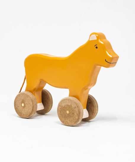 Wooden Toy Lioness on Wheels