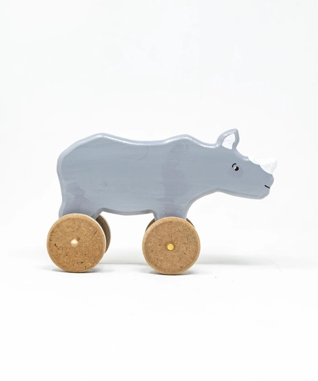 Wood Rhino Toy on Wheels
