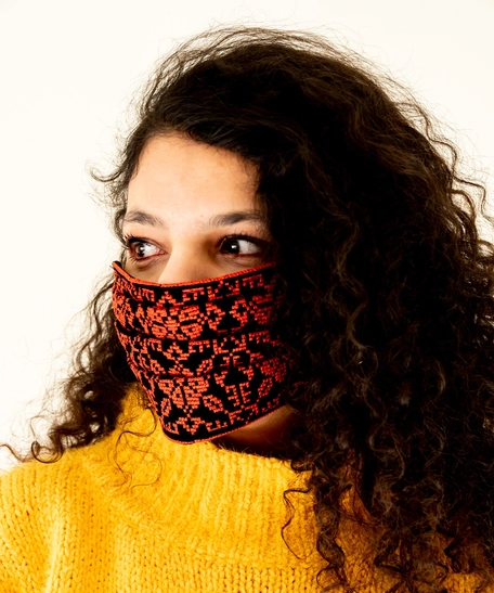 Black Embroidered Face Mask - Multi Colors - Red