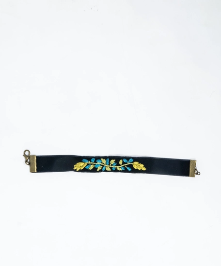 Floral Black Embroidered Bracelet - Yellow & Blue