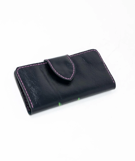 محفظة جلد طبيعي لون أسود مع ورود