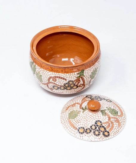 Pottery Serving Bowl with Cover - Grapes