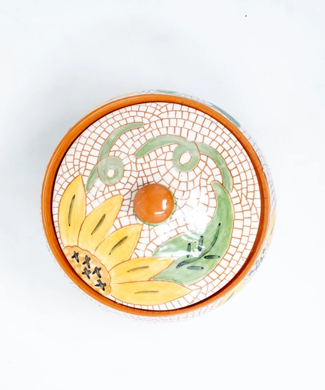 Pottery Serving Bowl with Cover - Grapes