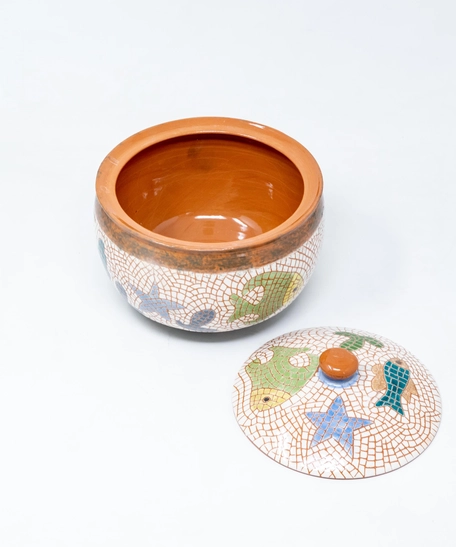 Pottery Serving Bowl with Cover - Grapes