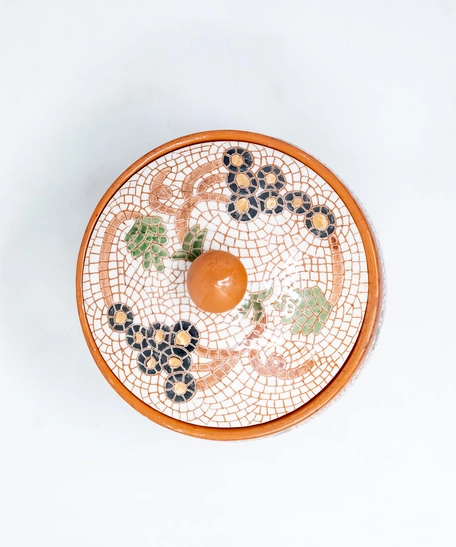 Pottery Serving Bowl with Cover - Grapes