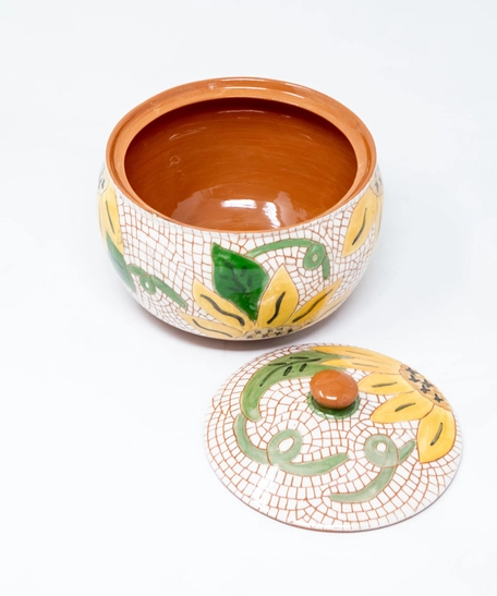 Pottery Serving Bowl with Cover - Grapes