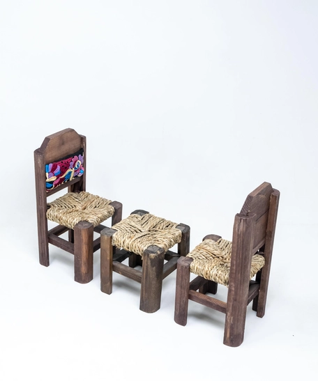 Set of Wooden Decorative Chairs and Side Table