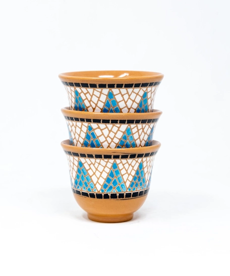 Mosaic Painted Arabic Coffee Cup - Blue & White