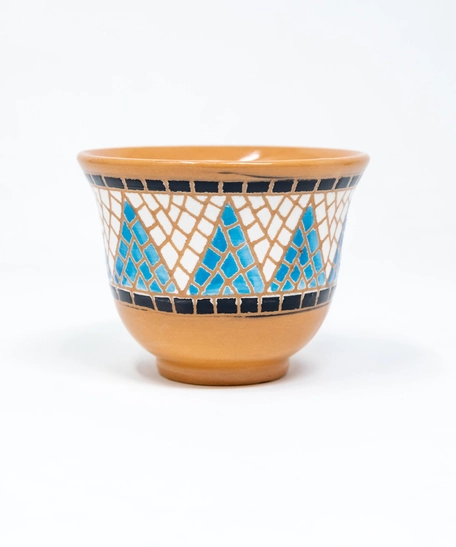 Mosaic Painted Arabic Coffee Cup - Blue & White