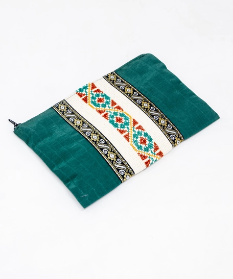 Rectangular Embroidered Makeup Bag - Black