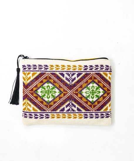 Rectangle Embroidered Makeup Bag - Multi Colors - Blue