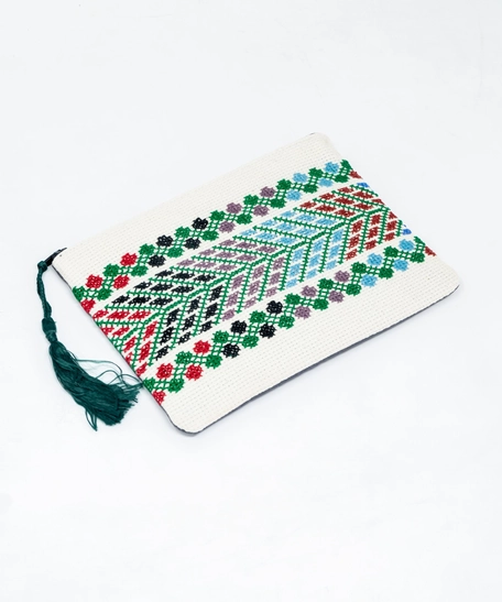 Rectangle Embroidered Makeup Bag - Multi Colors - Blue