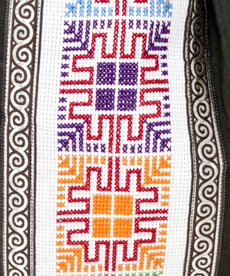 Canvas Drawstring Backpack Decorated with Heritage Embroidery ​ - Beige